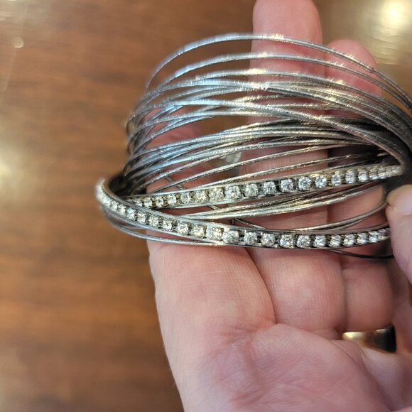 Silver Metal & CZ Stone Multi Bangle Stack Bracelet - Picture 5 of 8
